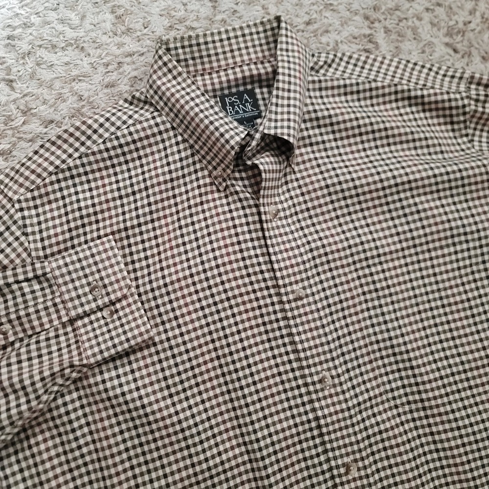Jos. A. Bank Button Down Shirt Mens L Brown Tattersall‎ Traveler's Collection